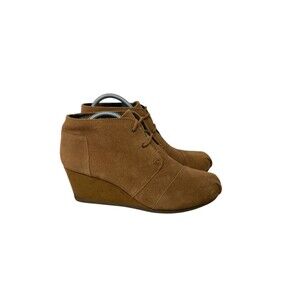 Bobs Skechers Wedge Booties Women's Size 11 Tan Suede Lace Up
